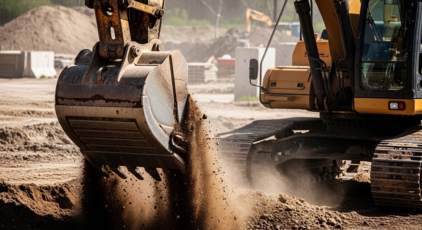 Kazı esnasında kepçe yakın plan